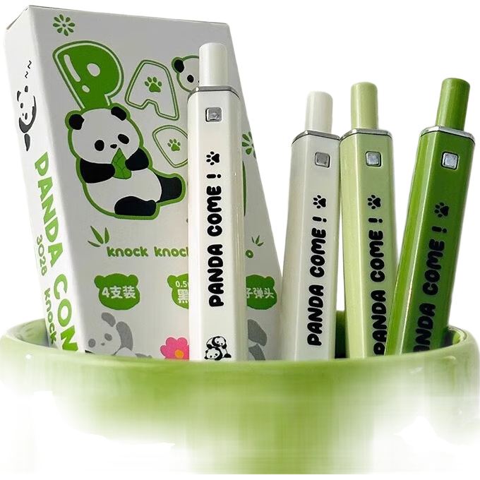 熊猫按动式中性笔子弹头高颜值学生速干刷题笔大容量水笔签字黑笔 4支1盒-熊猫按动式中性笔 熊猫按动式中性笔