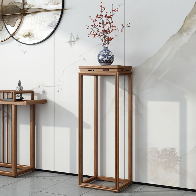 迈途森中式玄关实木榆木简约供桌靠墙木条隔断入户禅意客厅几条条案条桌 长35宽35高98（花架两支）