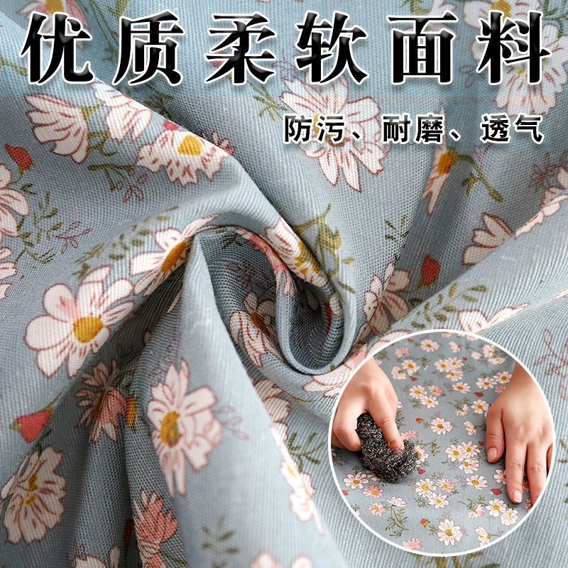 恬舒韩版洋气帆布长袖围裙女防污透气家用厨房做饭罩衣餐饮工作服 【长袖款】青蓝-花花兔帆布 可爱兔围裙