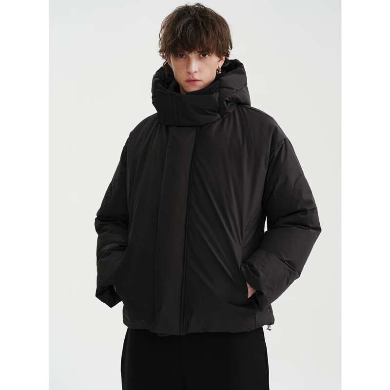 MIDASHAND2025新款港风羽绒服男短款连帽ins90白鸭绒加厚宽松保暖外套情侣 黑色 L (身高175-180cm)