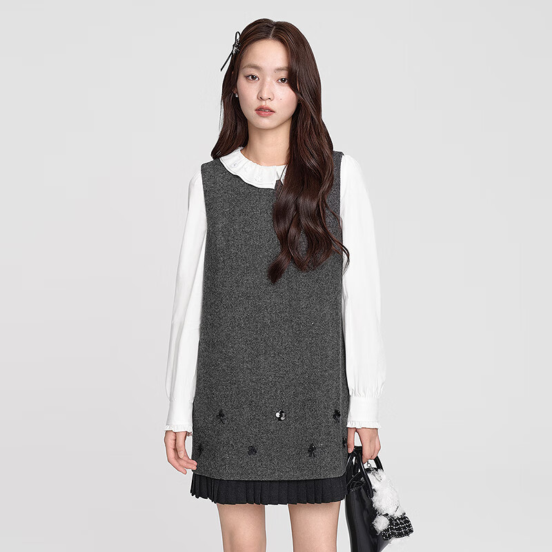 乐町【商场同款】乐町可爱雪纺衫女冬双层娃娃领领精致上衣C1CDF4607 奶油米(现货) M