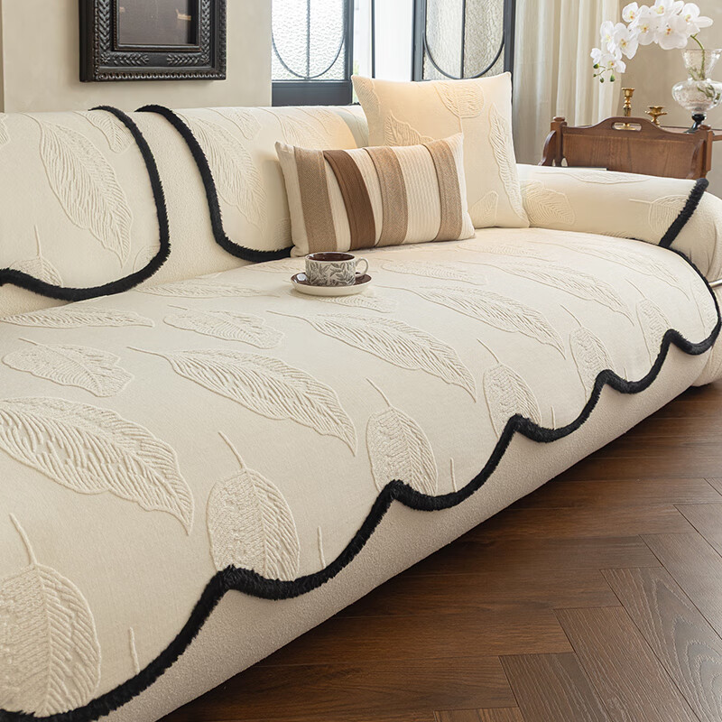 缔卓怡中古风异形沙发垫四季通用防猫抓坐垫套罩高级感皮沙发防滑盖布巾 异形千叶-米白 70cm*70cm