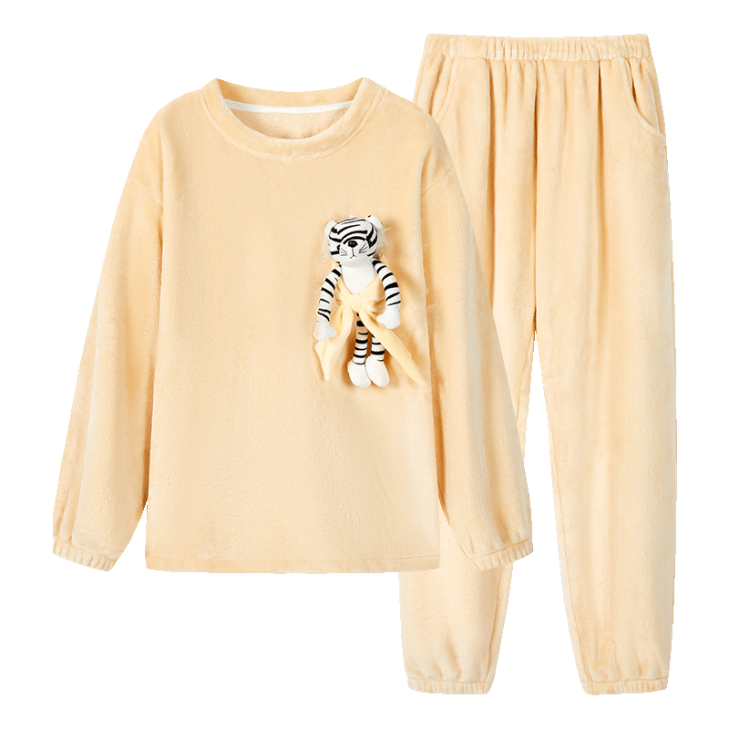 都市丽人内衣秋冬女士睡衣套装套头加绒加厚双面法兰绒卡通家居服2H32H6