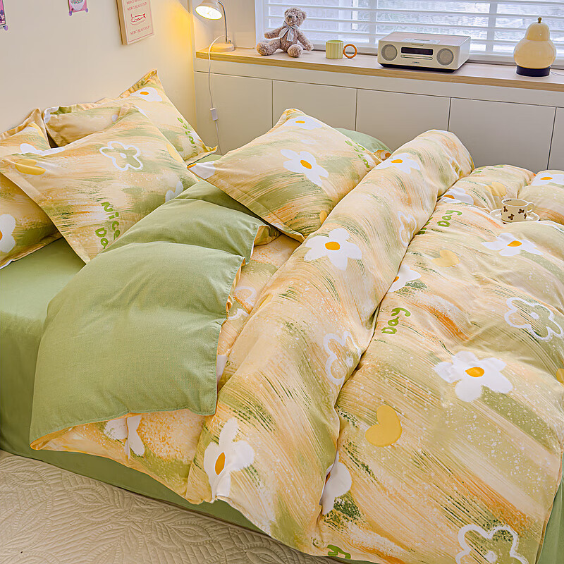 多兰诗（Duolanshi）春秋加厚磨毛四件套 ins四件套花卉田园风格床单被套四件套 悠悠花开M 1.2米 床单款 被套150*200 三件套