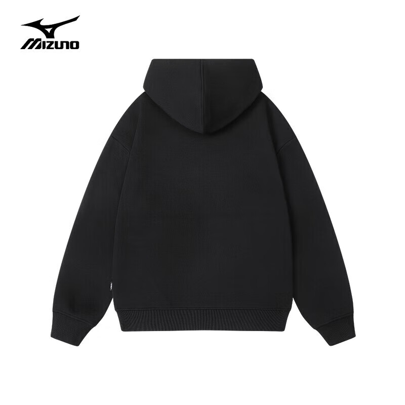 美津浓户外卫衣男长袖T恤上衣男女同款了连帽宽松休闲加绒保暖套头衫 2665黑色 加绒款 3XL