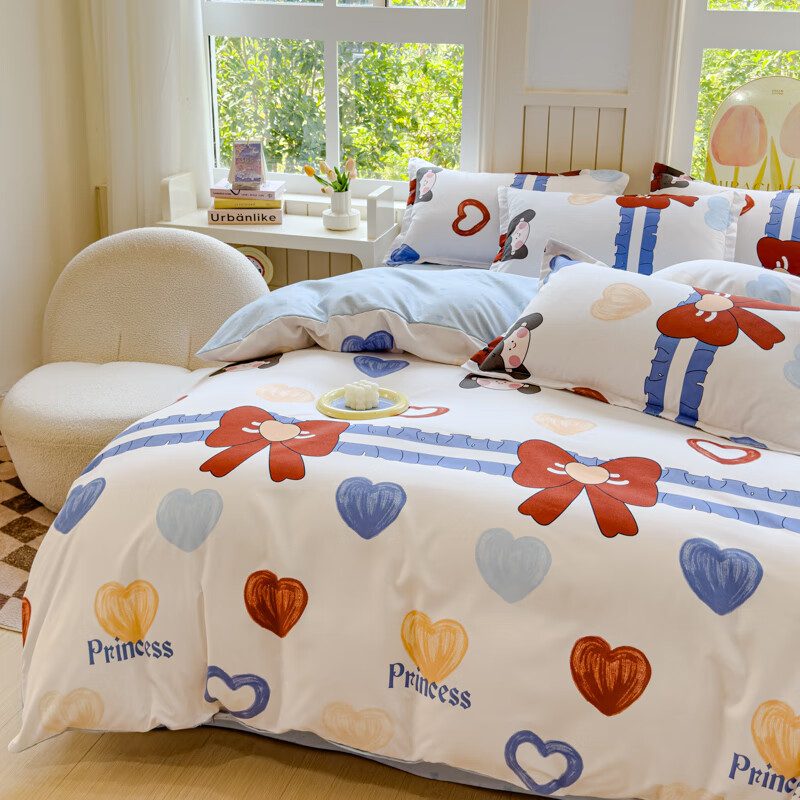 麦琪娜 斜纹磨毛四件套床上用品四件套双人床四件套简约床单被套四件套 40.01支 爱心 1.5/1.8米 床单款 被套200*230cm 四件套