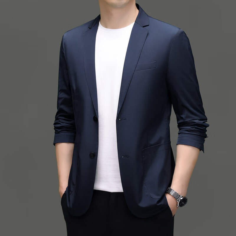 KBXNG劲霸品质春秋新款男士挺括西服韩版修身西装商务正装外套男装 蓝色 L 175