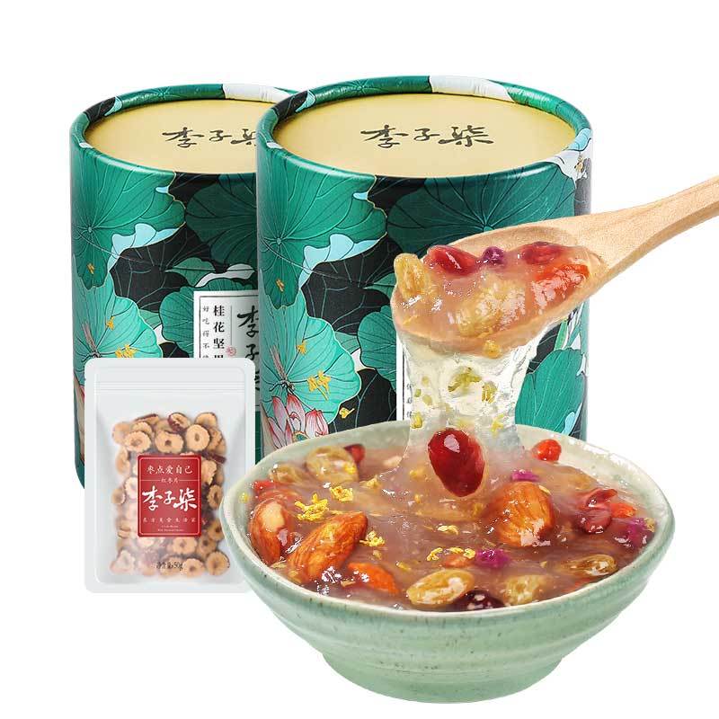 李子柒藕粉桂花坚果藕粉羹早代餐坚果羹营养早餐懒人冲饮2罐258g 藕粉258g*2罐+红枣片50g*1袋