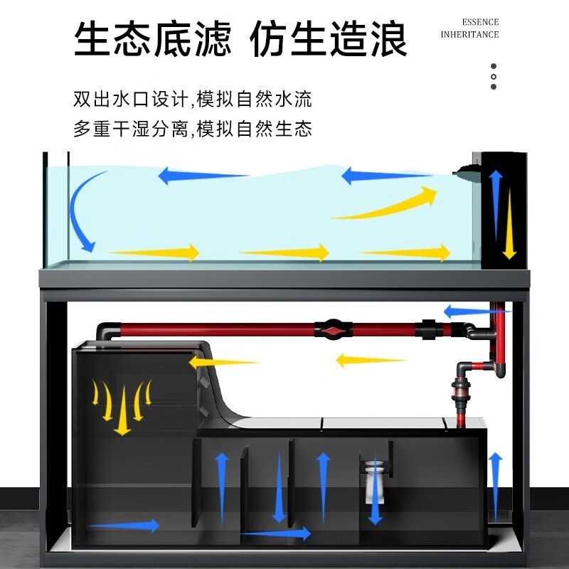 2025新款溪流缸客厅鱼缸超白玻璃家用小型底滤金鱼缸底滤造景缸 金属灰 120长*50宽超白侧溢流 两个溪流灯