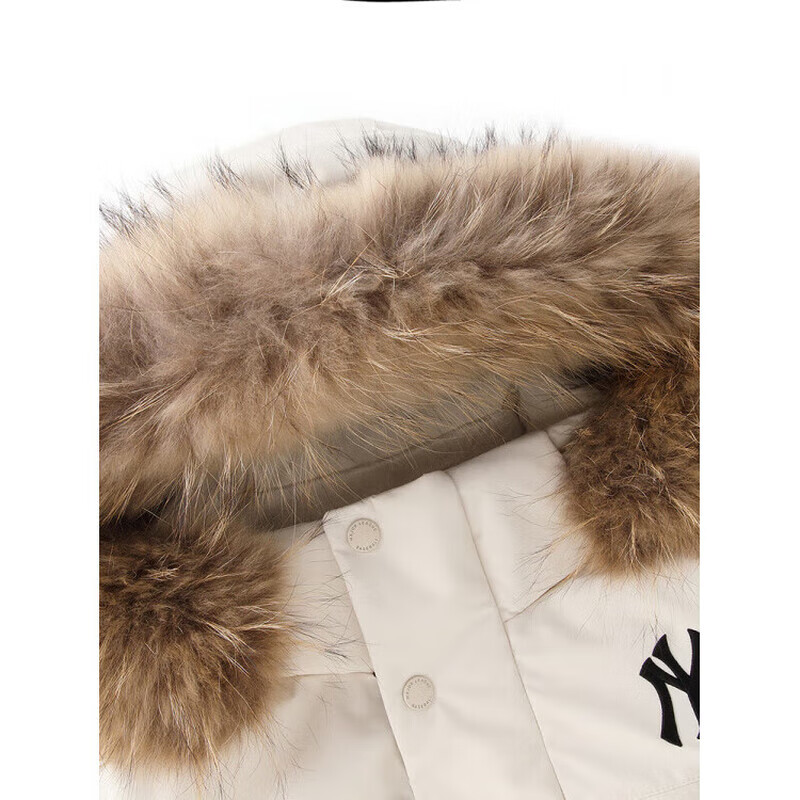 MLB男女张凌赫中长款户外时尚羽绒服加厚鹅绒工装风毛领服24秋冬 纽约洋基队/奶白色 XL