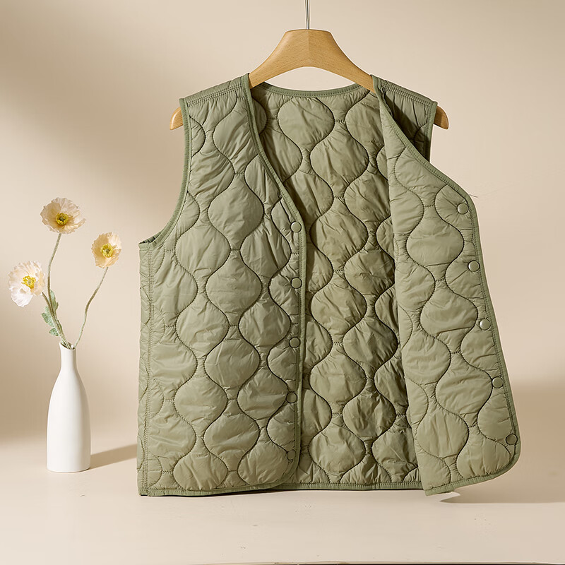 古今（GUJIN）保暖背心女士秋冬季中老年人防寒内穿无袖无痕加厚7A抑菌马甲坎肩 豆绿【200g御寒】 M 【建议体重100-110斤】