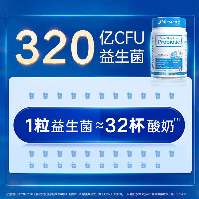 LIFE-SPACE LIFE SPACE广谱益生菌胶囊调理肠胃肠道 成人320亿益生菌60粒*2瓶