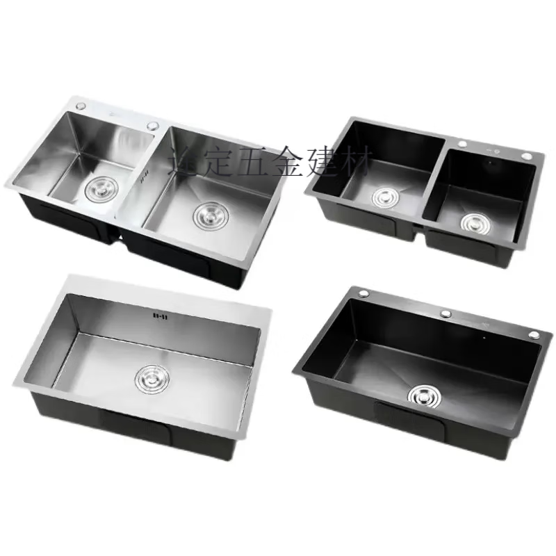 艾风格304不锈钢水槽单槽手工拉丝工艺家用厨房加厚洗菜盆洗碗池台上