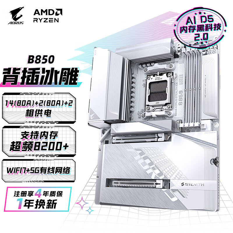 技嘉 背插冰雕B850 AORUS STEALTH ICE DDR5 图 2