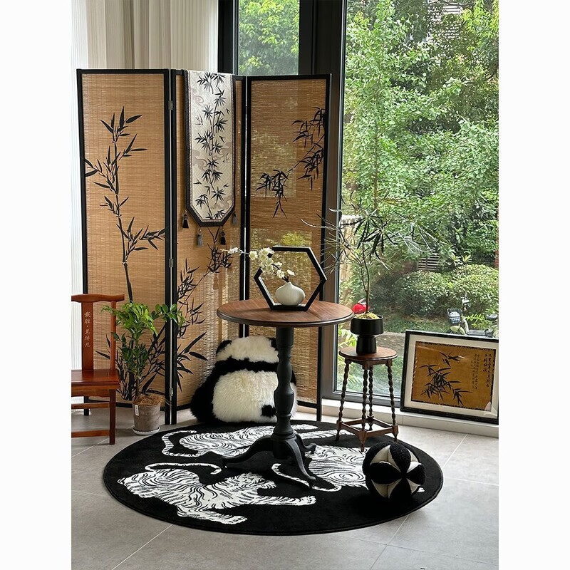 海诗圣堡宋代美学新中式屏风竹子茶室隔断竹编客厅围挡国风竹影折叠实木 原木色  高180x宽50cm（三扇折屏）