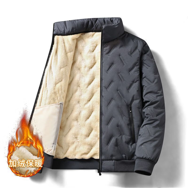 燠阳冬季新款男士冲击波棉服夹克男绒厚大码宽松保暖立领外套羊羔绒男 棉服黑色 4XL 【165-180斤】
