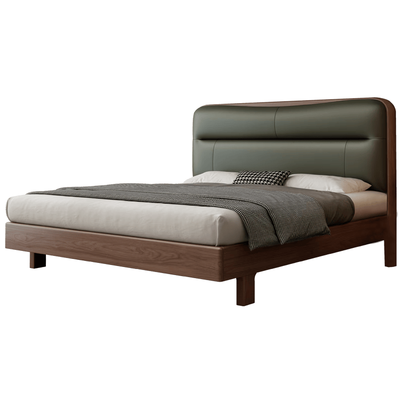 北尚（Sit Down）中式黑胡桃木實木床雙人床1.8米×2米主臥大床頭軟包靠背婚床家具 黑胡桃木實木床 1.8M*2M框架結(jié)構(gòu)+燕尾榫滿鋪床板