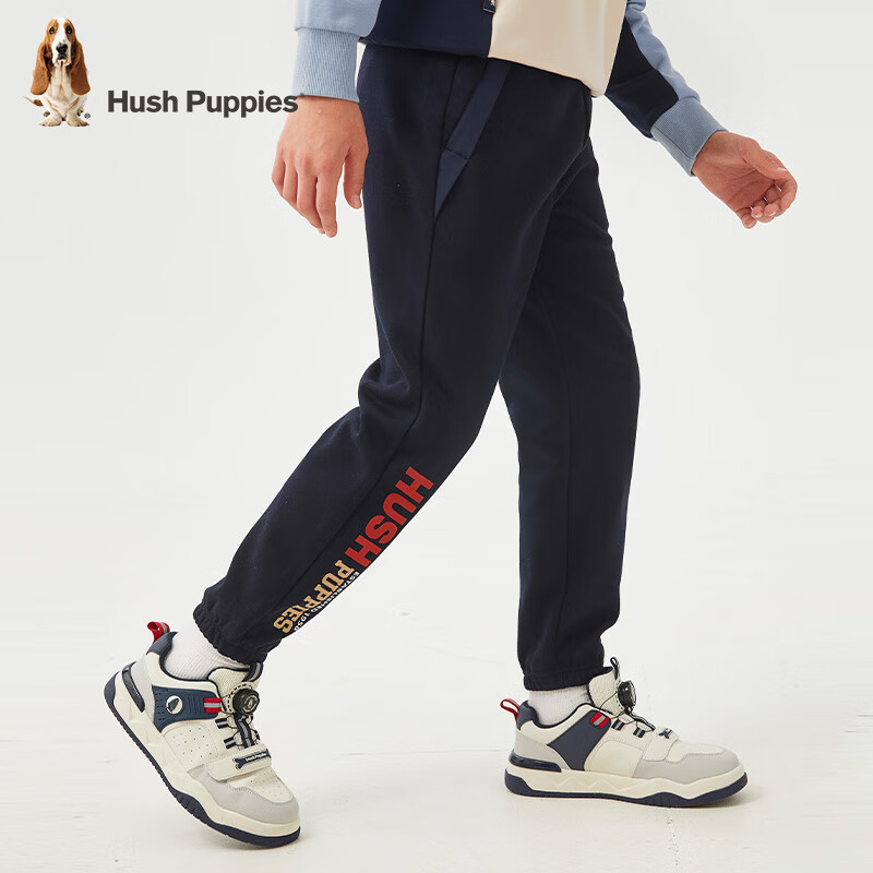 暇步士(Hush Puppies)童装男大童裤子冬季新款时尚休闲舒适保暖一体绒长裤 藏蓝 150 cm