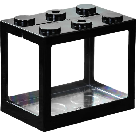 桌面鱼缸小型家用积木缸生态缸水族箱斗鱼缸带小夜灯氛围灯摆件 黑色斗鱼缸+两个灯