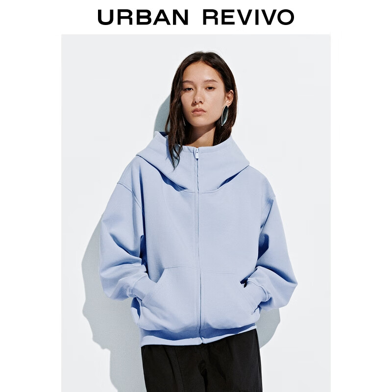 UR2026春季新款女装休闲日常连帽拉链超宽松外套UYY150093 紫灰蓝 S