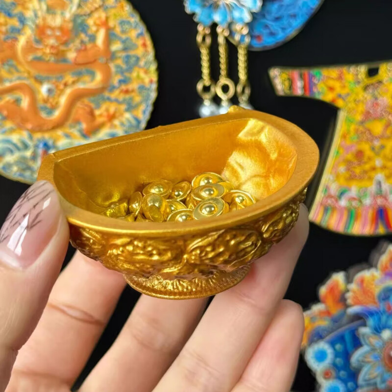 霖䄸衍金饭碗冰箱贴 金饭碗冰箱贴陕西历史博物馆文创唐鸳鸯莲瓣纹磁吸 金饭碗冰箱贴【礼盒装】