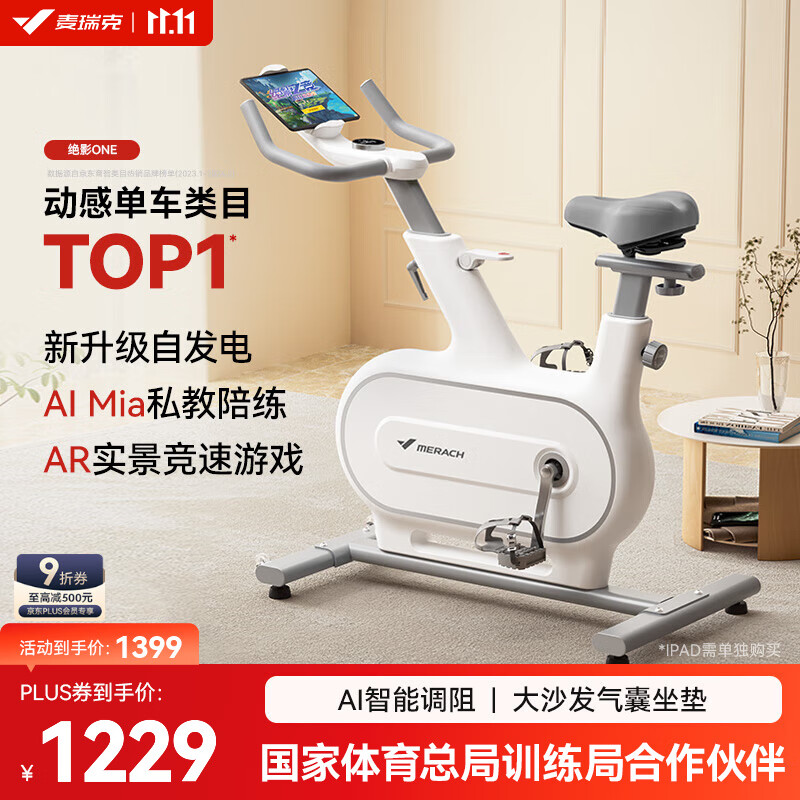 麦瑞克（MERACH）动感单车自发电家用智能调阻运动健身器材室内静音自行车 绝影ONE 自发电-10KG飞轮组-白色
