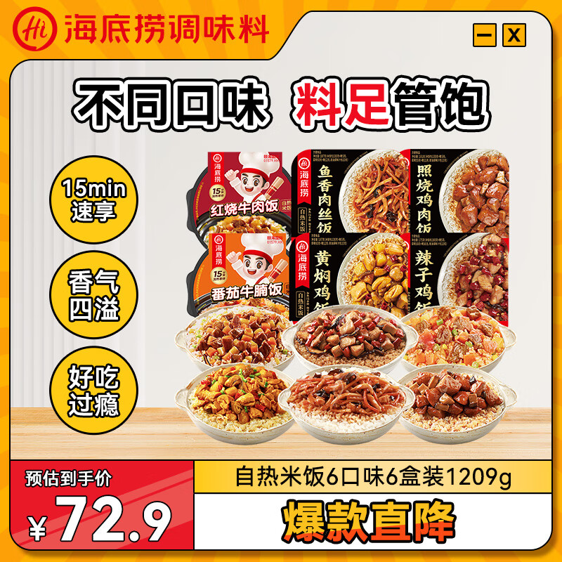 海底捞自热米饭 多口味煲仔饭大分量组合装 6口味6盒装1209g