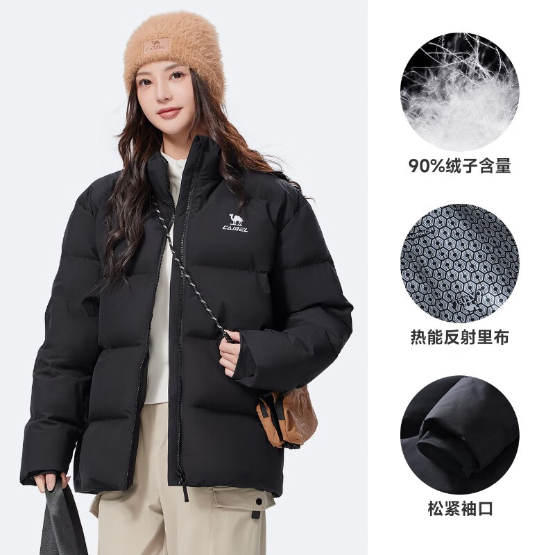 骆驼[火神]运动三防立领羽绒服女冬季新款户外加厚面包服外套男 (三防科技 90绒子)幻影黑男女同款j35cay6 2XL
