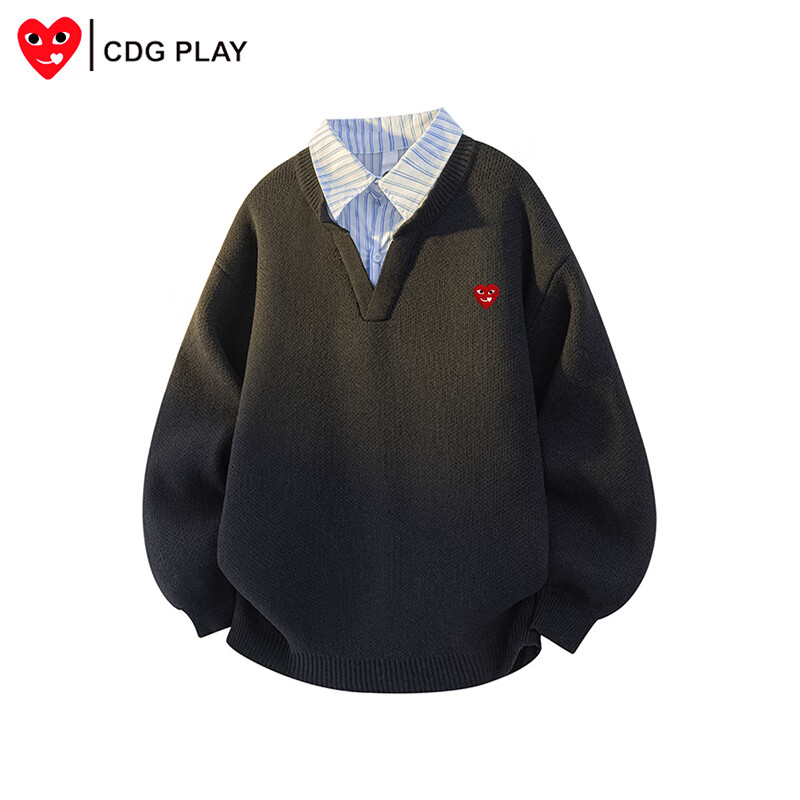 CDGPLAY针织衫男秋冬潮流假两件棉质毛衫休闲商务青年保暖毛衣内搭上衣男 黄色 M