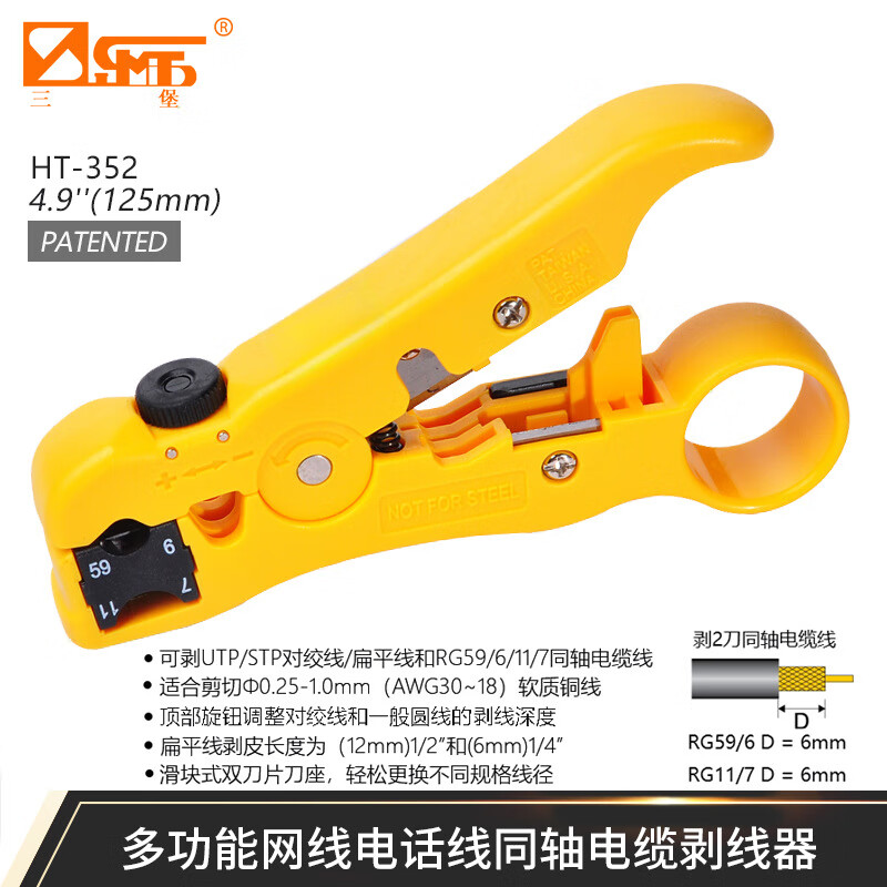 三堡（SMT）剝線刀剝線器多功能剝皮器多芯線BNC同軸電纜可調(diào)整式 HT-352雙刀同軸/圓線剝線器
