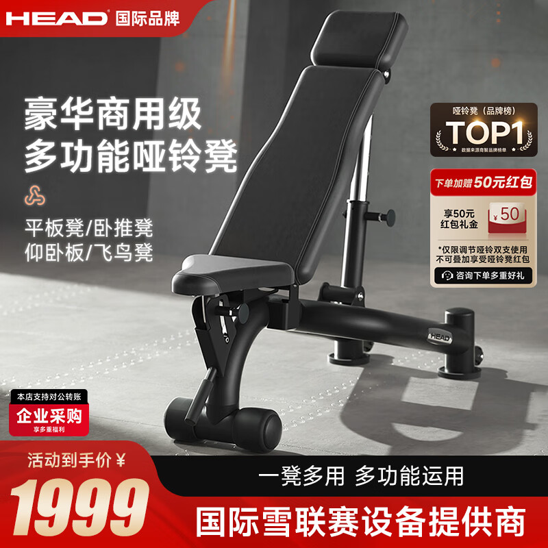 海德（HEAD）哑铃凳商用款折叠卧推凳家用健身器材椅训练飞鸟凳仰卧起坐辅助器 商用品质/多功能/大承重