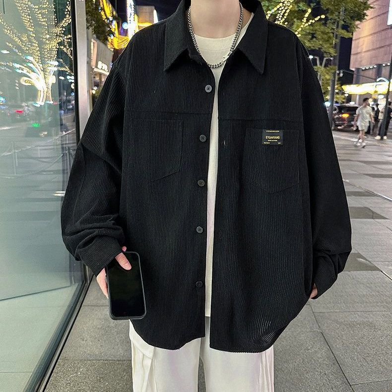 东馨鸟高级灯芯绒衬衫春秋款潮牌ins痞帅长袖潮流衬衣日系复古外套 灰色华夫格卫衣 3XL