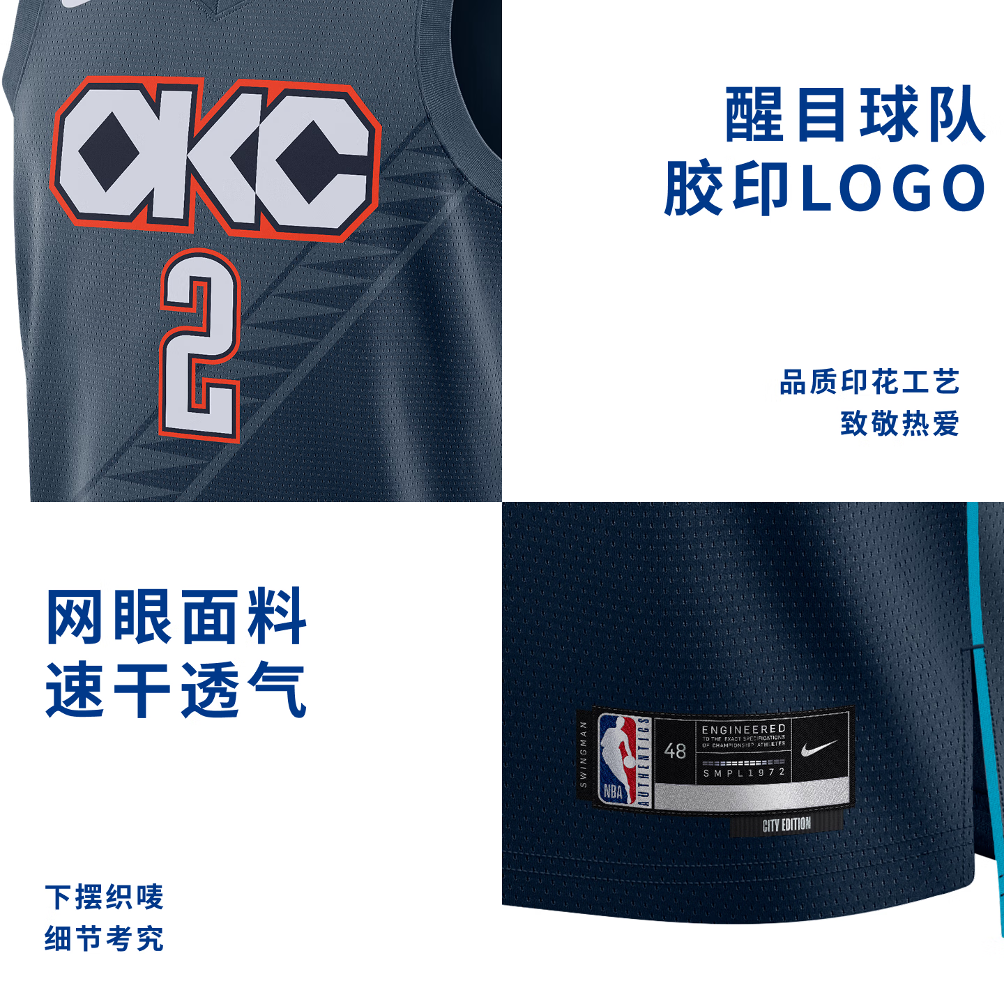 NIKE官方谢伊·吉尔杰斯·亚历山大City Edition球衣篮球服 雷霆蓝色(谢伊·吉尔杰斯·亚历山大) 2XL