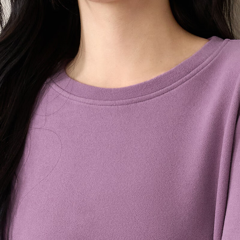 子牧棉麻秋冬装 女韩版双面磨毛德绒圆领长袖打底衫加厚保暖上衣8699 香芋色圆领德绒款 加厚 2XL (建议130-145斤)