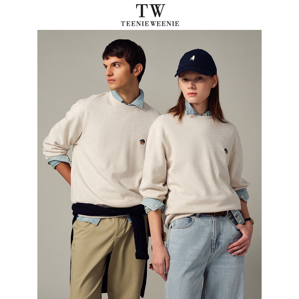 Teenie Weenie 【男女同款】Men小熊男装学院风休闲全棉重磅毛圈软糯舒适卫衣 燕麦色 M