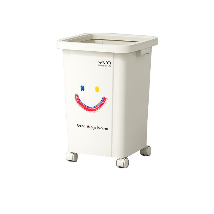 樸廚(PUCHU)垃圾桶廚房家用2025新款大號大容量客廳輕奢高顏值免彎腰辦公室 正方無蓋奶白100L(配壓框+輪)笑臉款