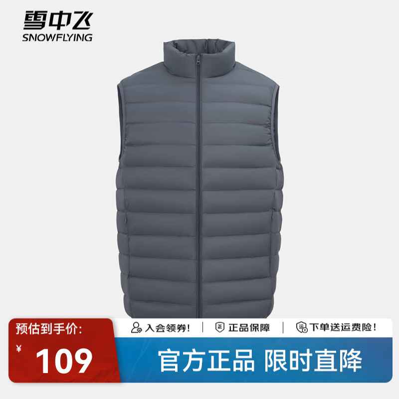 雪中飞经典新款百搭轻薄男式立领短款羽绒服马甲休闲鸭绒保暖休 朱墨灰|8C83 L 175/96A