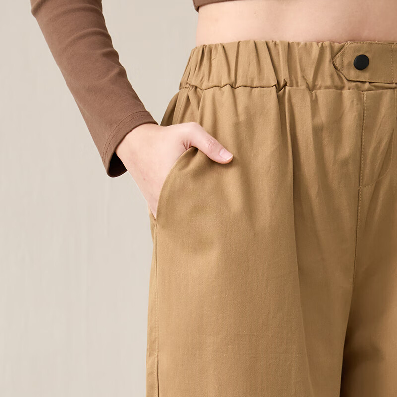 子牧棉麻秋冬装 女加绒加厚裤子休闲裤松紧腰加绒哈伦裤时尚长裤8456 米色 M (建议95-115斤)