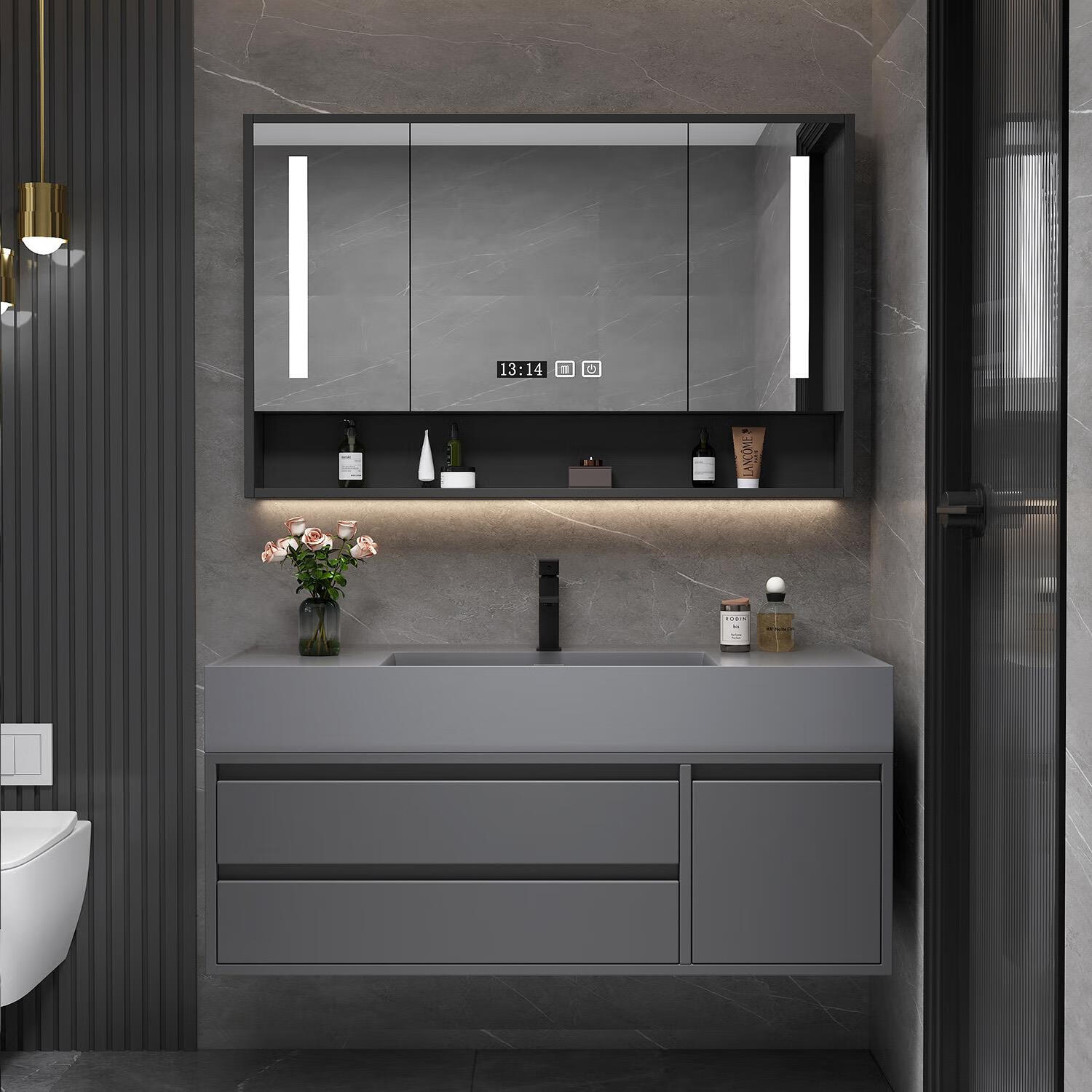 九牧(JOMOO)官方旗舰浴室柜组合智能洗衣池面盆洗脸盆洗手盆柜卫生间洗漱台盆 120cm 落地款智能储物镜柜 纳米