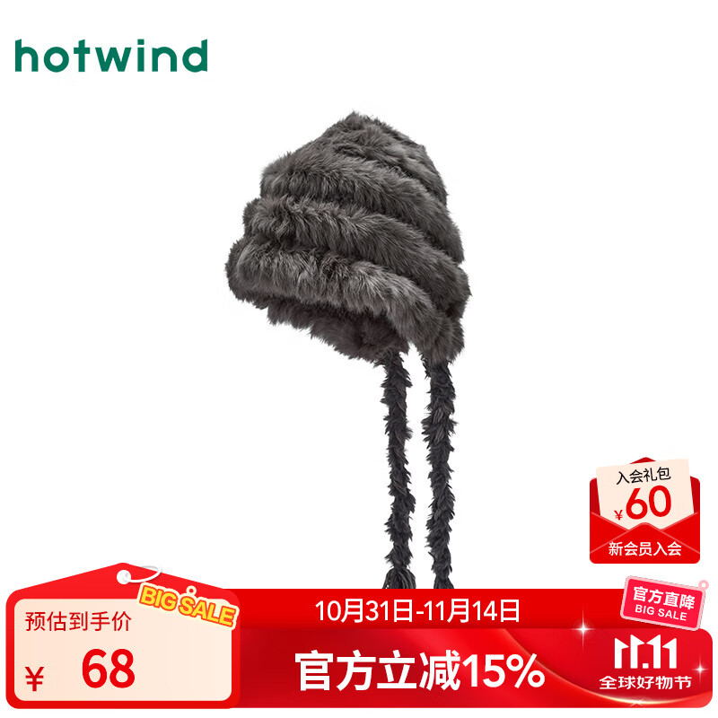 热风（Hotwind）女士帽子2025年冬季新款皮毛拼接护耳帽保暖显脸小帽子雷锋帽 09灰色 F