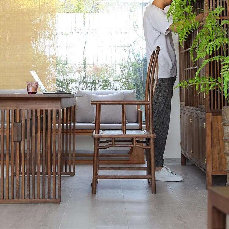 新中式实木圈椅北方榆木书房官帽椅太师椅海棠椅禅意茶主椅扶手椅 承天椅【送坐垫】