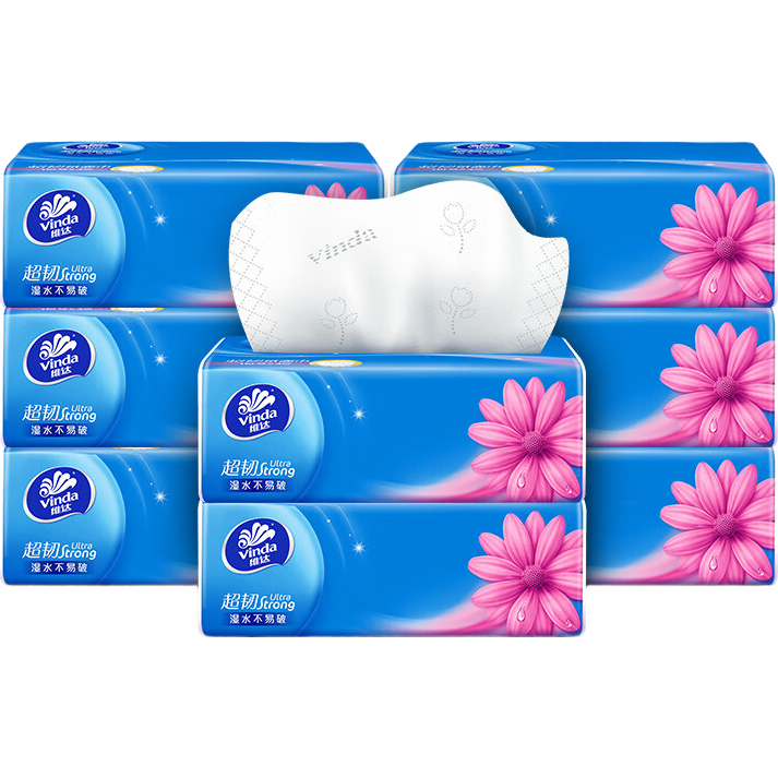 维达（Vinda）抽纸超韧纸巾家用餐巾纸抽面巾纸 卫生纸巾 3层 110抽*8包