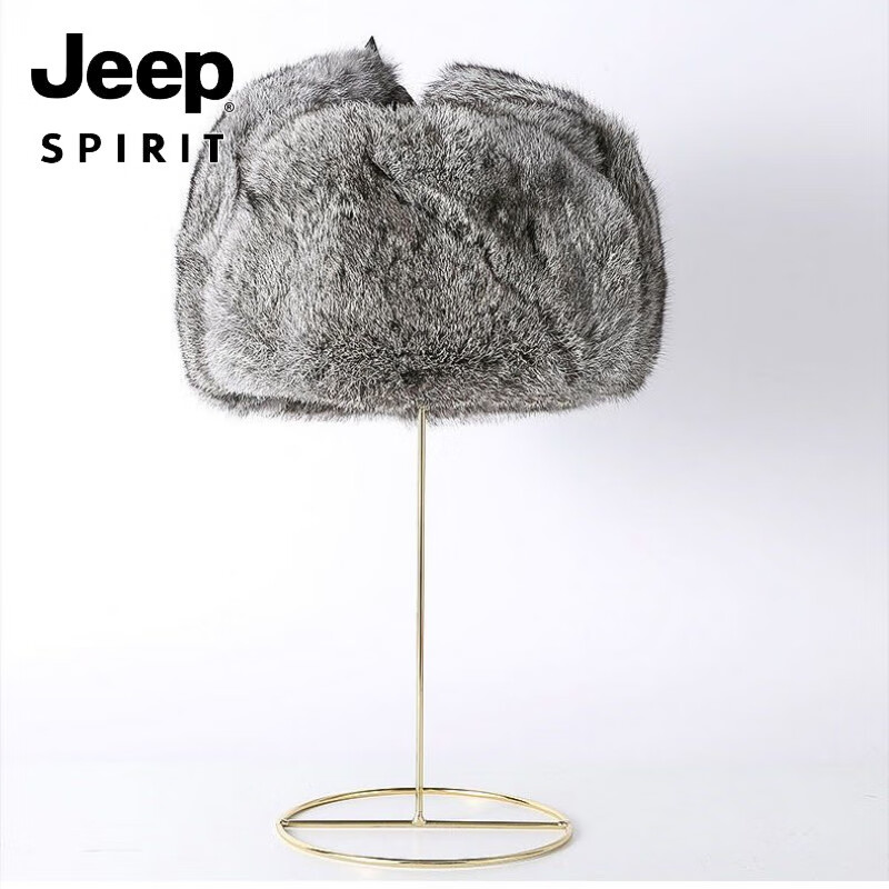 JEEP SPIRIT吉普真皮雷锋帽冬季男兔毛帽子男士冬天保暖户外防寒老年 黑色+真兔毛整皮制作+99%人选择 L码(54--56)