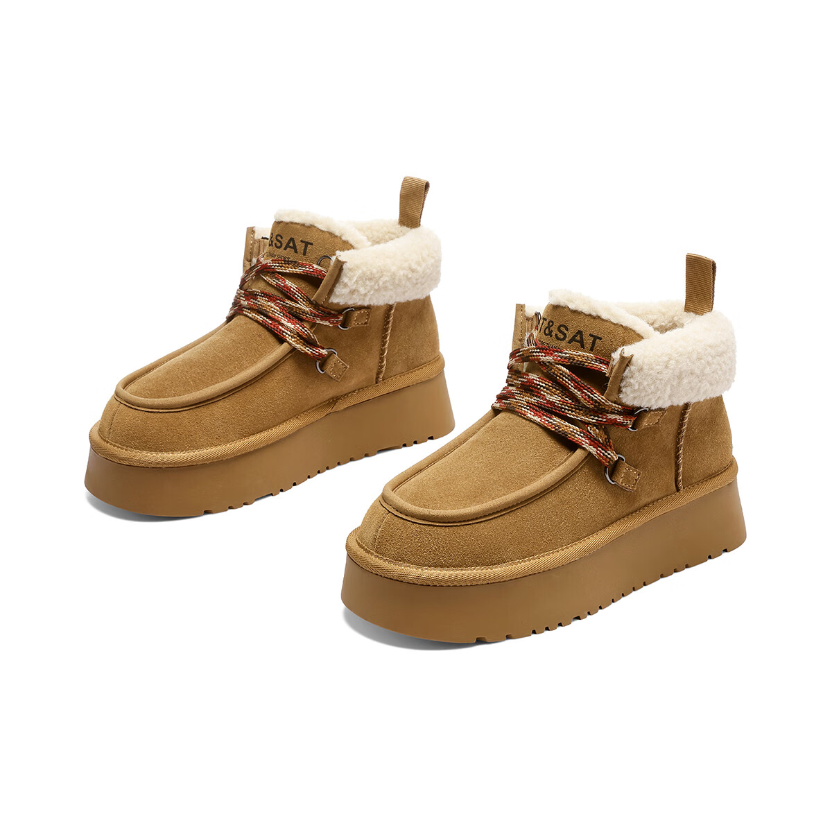 星期六复古加绒雪地靴女鞋2025冬季新款厚底增高马丁靴加厚保暖毛毛棉鞋 驼色 【加绒保暖】跟高4.cm 35