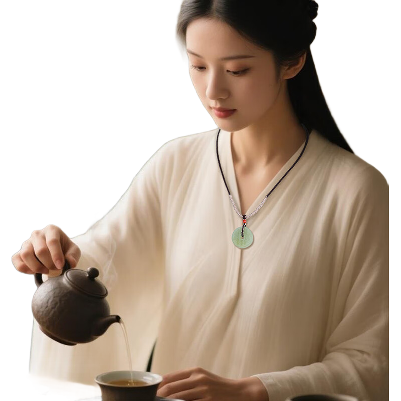 凈心石【經(jīng)典款】和田玉平安扣吊墜淺青玉山鬼花錢(qián)玉墜 直徑約30mm