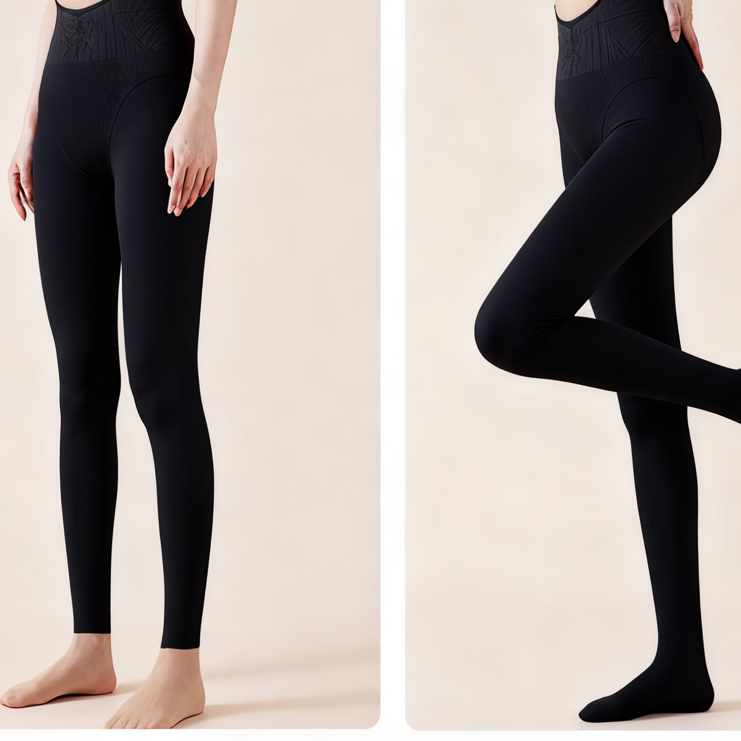 汇美康光腿神器冬季加绒加厚打底裤女高腰收腹美腿塑形水光袜外穿连裤袜 光腿神器-黑色2条装 (加绒加厚) 均码 (80-140斤可穿)连袜