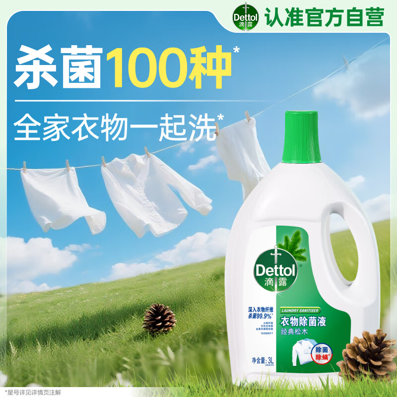 滴露（Dettol）衣物除菌液 松木3L 内衣儿童衣物杀菌除螨 衣服洗衣衣物消毒液