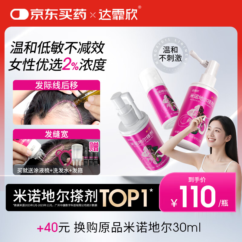 达霏欣 米诺地尔酊搽剂2%浓度60ml*3瓶【女士脱发严重疗程装】女性专用防脱生发育发发际线增长液洗发水脱发斑秃泡沫凝胶