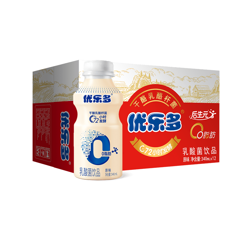 优乐多乳酸菌饮料青提栀子花味早餐益生菌酸奶发酵整箱 原味340ml 12瓶