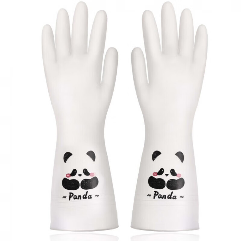 舒意2026新款舒意洗碗手套专用厚款加厚pvc印花熊猫橡胶家用厨房家务 透白小熊猫 S
